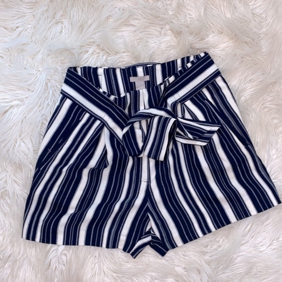 H&M navy blue striped paper bag shorts size 10 - Picture 12 of 12